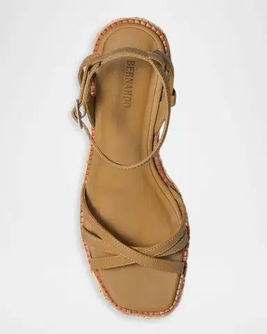 Bernardo 95mm Cairo Leather and Raffia Wedge Sandals | Thumbnail 3 Bernardo 95mm Cairo Leather and Raffia Wedge Sandals | Thumbnail 3