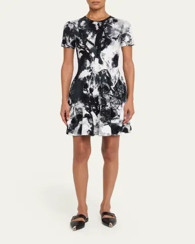 McQueen Floral Jacquard Short-Sleeve Mini Dress | Thumbnail 2 McQueen Floral Jacquard Short-Sleeve Mini Dress | Thumbnail 2