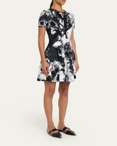 McQueen Floral Jacquard Short-Sleeve Mini Dress | Thumbnail 4 McQueen Floral Jacquard Short-Sleeve Mini Dress | Thumbnail 4