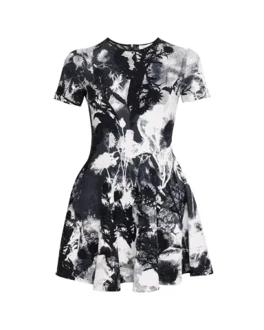 McQueen Floral Jacquard Short-Sleeve Mini Dress | Thumbnail 1 McQueen Floral Jacquard Short-Sleeve Mini Dress | Thumbnail 1