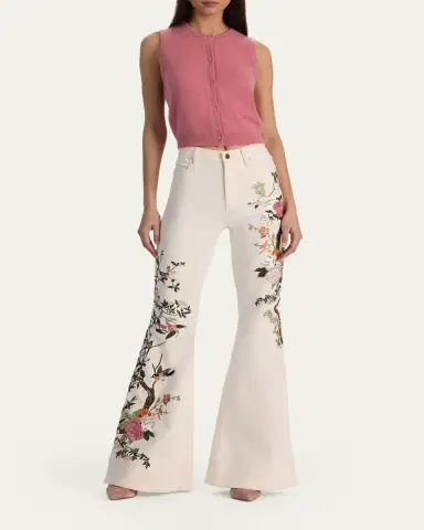 Alice + Olivia Beautiful Floral Embroidered Bell-Bottom Jeans | Thumbnail 2 Alice + Olivia Beautiful Floral Embroidered Bell-Bottom Jeans | Thumbnail 2