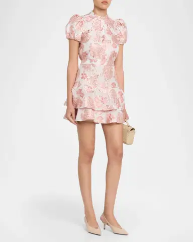 ALICE + OLIVIA Loryn Metallic Floral Puff-Sleeve Mini Dress | Thumbnail 4 ALICE + OLIVIA Loryn Metallic Floral Puff-Sleeve Mini Dress | Thumbnail 4