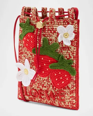 Loewe x Paula's Ibiza Strawberry Applique Raffia Pouch Bag | Thumbnail 2 Loewe x Paula's Ibiza Strawberry Applique Raffia Pouch Bag | Thumbnail 2