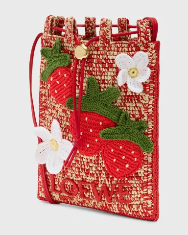 Loewe x Paula's Ibiza Strawberry Applique Raffia Pouch Bag | Thumbnail 3 Loewe x Paula's Ibiza Strawberry Applique Raffia Pouch Bag | Thumbnail 3