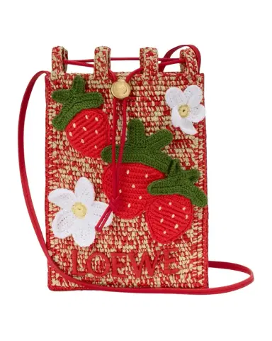 Loewe x Paula's Ibiza Strawberry Applique Raffia Pouch Bag | Thumbnail 1 Loewe x Paula's Ibiza Strawberry Applique Raffia Pouch Bag | Thumbnail 1
