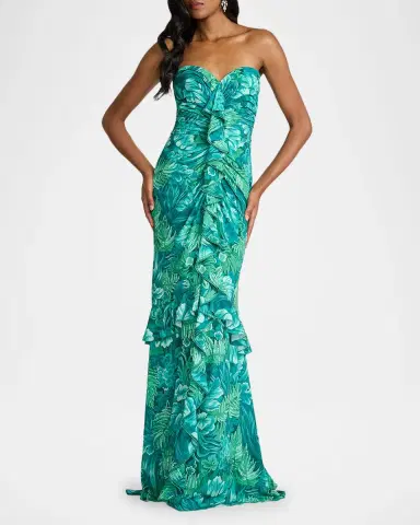 Tadashi Shoji Strapless Botanical-Print Ruffle Gown | Thumbnail 2 Tadashi Shoji Strapless Botanical-Print Ruffle Gown | Thumbnail 2