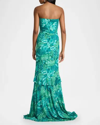 Tadashi Shoji Strapless Botanical-Print Ruffle Gown | Thumbnail 3 Tadashi Shoji Strapless Botanical-Print Ruffle Gown | Thumbnail 3