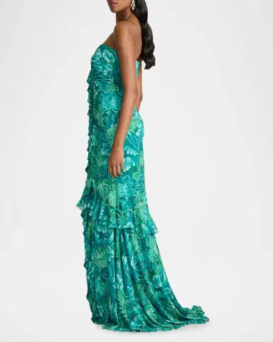 Tadashi Shoji Strapless Botanical-Print Ruffle Gown | Thumbnail 6 Tadashi Shoji Strapless Botanical-Print Ruffle Gown | Thumbnail 6