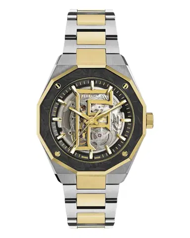 FERRAGAMO Men 's Ferragamo Edge 42mm Skeleton Two-Tone Bracelet Watch | Thumbnail 1 FERRAGAMO Men 's Ferragamo Edge 42mm Skeleton Two-Tone Bracelet Watch | Thumbnail 1