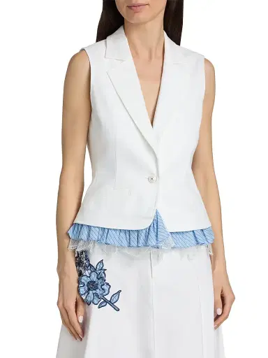 Cinq à Sept Women's Le Petit Jessie Striped Denim Vest - White Multi - Size 16 | Thumbnail 3 Cinq à Sept Women's Le Petit Jessie Striped Denim Vest - White Multi - Size 16 | Thumbnail 3