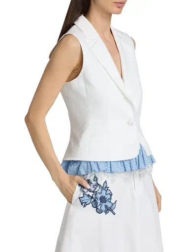 Cinq à Sept Women's Le Petit Jessie Striped Denim Vest - White Multi - Size 16 | Thumbnail 4 Cinq à Sept Women's Le Petit Jessie Striped Denim Vest - White Multi - Size 16 | Thumbnail 4