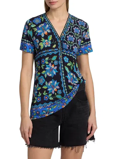 Johnny Was Women's The Janie Floral V-Neck T-Shirt - Delmira | Thumbnail 3 Johnny Was Women's The Janie Floral V-Neck T-Shirt - Delmira | Thumbnail 3