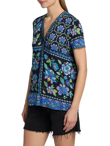 Johnny Was Women's The Janie Floral V-Neck T-Shirt - Delmira | Thumbnail 4 Johnny Was Women's The Janie Floral V-Neck T-Shirt - Delmira | Thumbnail 4