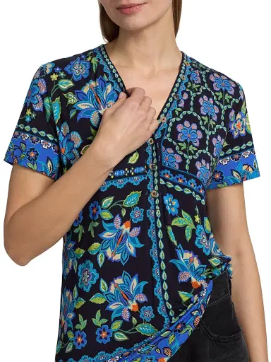 Johnny Was Women's The Janie Floral V-Neck T-Shirt - Delmira | Thumbnail 6 Johnny Was Women's The Janie Floral V-Neck T-Shirt - Delmira | Thumbnail 6