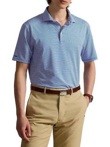 RLX Ralph Lauren Men's Striped Lightweight Airflow Knit Polo Shirt - Maidstone Blue Ceramic White | Thumbnail 3 RLX Ralph Lauren Men's Striped Lightweight Airflow Knit Polo Shirt - Maidstone Blue Ceramic White | Thumbnail 3
