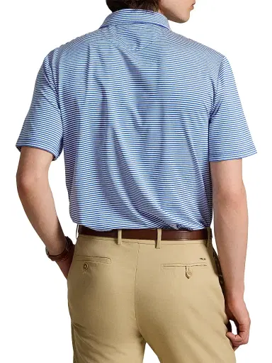 RLX Ralph Lauren Men's Striped Lightweight Airflow Knit Polo Shirt - Maidstone Blue Ceramic White | Thumbnail 4 RLX Ralph Lauren Men's Striped Lightweight Airflow Knit Polo Shirt - Maidstone Blue Ceramic White | Thumbnail 4