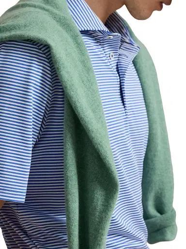 RLX Ralph Lauren Men's Striped Lightweight Airflow Knit Polo Shirt - Maidstone Blue Ceramic White | Thumbnail 5 RLX Ralph Lauren Men's Striped Lightweight Airflow Knit Polo Shirt - Maidstone Blue Ceramic White | Thumbnail 5