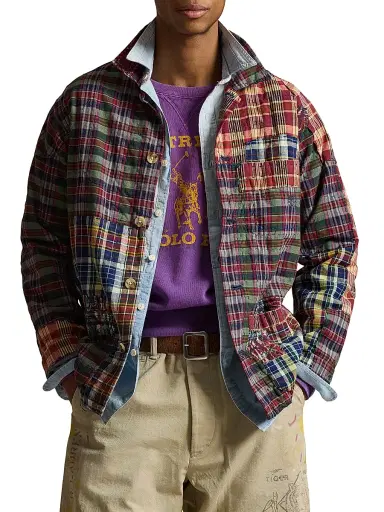 Polo Ralph Lauren Men's Madras Topstiched Patchwork Cotton Shirt - Madras Piecing | Thumbnail 3 Polo Ralph Lauren Men's Madras Topstiched Patchwork Cotton Shirt - Madras Piecing | Thumbnail 3