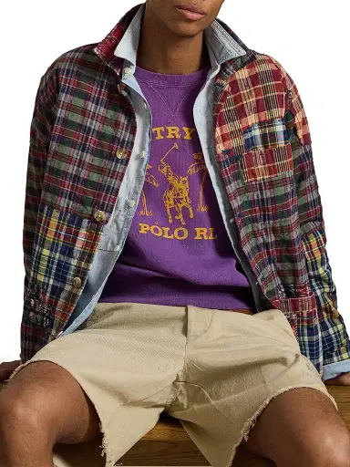 Polo Ralph Lauren Men's Madras Topstiched Patchwork Cotton Shirt - Madras Piecing | Thumbnail 5 Polo Ralph Lauren Men's Madras Topstiched Patchwork Cotton Shirt - Madras Piecing | Thumbnail 5