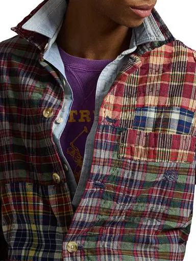 Polo Ralph Lauren Men's Madras Topstiched Patchwork Cotton Shirt - Madras Piecing | Thumbnail 6 Polo Ralph Lauren Men's Madras Topstiched Patchwork Cotton Shirt - Madras Piecing | Thumbnail 6