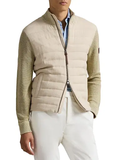 Polo Ralph Lauren Men's Padded Linen Zip Jacket - Coastal Beige Linen Combo | Thumbnail 3 Polo Ralph Lauren Men's Padded Linen Zip Jacket - Coastal Beige Linen Combo | Thumbnail 3