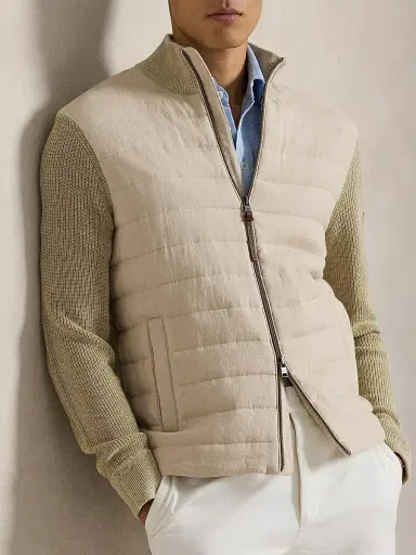Polo Ralph Lauren Men's Padded Linen Zip Jacket - Coastal Beige Linen Combo | Thumbnail 5 Polo Ralph Lauren Men's Padded Linen Zip Jacket - Coastal Beige Linen Combo | Thumbnail 5
