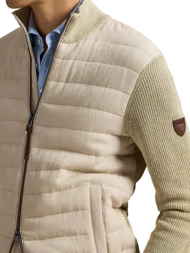 Polo Ralph Lauren Men's Padded Linen Zip Jacket - Coastal Beige Linen Combo | Thumbnail 6 Polo Ralph Lauren Men's Padded Linen Zip Jacket - Coastal Beige Linen Combo | Thumbnail 6