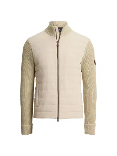 Polo Ralph Lauren Men's Padded Linen Zip Jacket - Coastal Beige Linen Combo | Thumbnail 1 Polo Ralph Lauren Men's Padded Linen Zip Jacket - Coastal Beige Linen Combo | Thumbnail 1