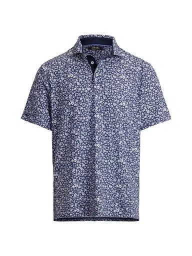 RLX Ralph Lauren Men's Lightweight Airflow Knit Polo Shirt - Refined Navy Ditsy Hibiscus | Thumbnail 1 RLX Ralph Lauren Men's Lightweight Airflow Knit Polo Shirt - Refined Navy Ditsy Hibiscus | Thumbnail 1