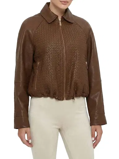 Gorski Women's Basket Weave Select Nappa Leather Jacket - Whiskey - Size XL | Thumbnail 3 Gorski Women's Basket Weave Select Nappa Leather Jacket - Whiskey - Size XL | Thumbnail 3
