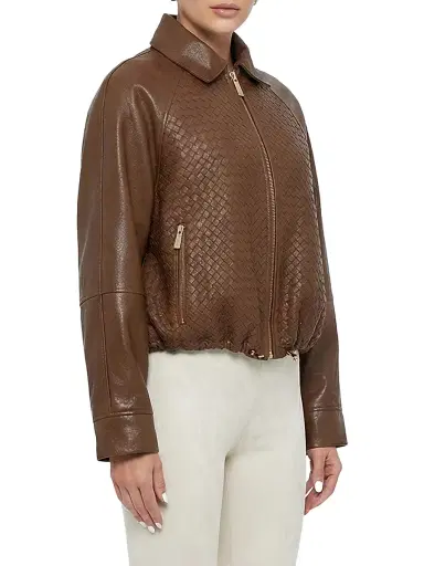 Gorski Women's Basket Weave Select Nappa Leather Jacket - Whiskey - Size XL | Thumbnail 4 Gorski Women's Basket Weave Select Nappa Leather Jacket - Whiskey - Size XL | Thumbnail 4