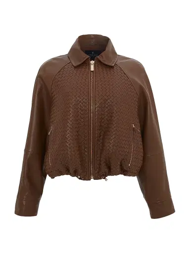 Gorski Women's Basket Weave Select Nappa Leather Jacket - Whiskey - Size XL | Thumbnail 1 Gorski Women's Basket Weave Select Nappa Leather Jacket - Whiskey - Size XL | Thumbnail 1