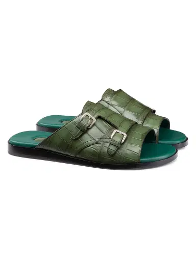 Stefano Ricci Men's Antique Crocodile Leather Monk Strap Sandals - Green - Size 9 | Thumbnail 2 Stefano Ricci Men's Antique Crocodile Leather Monk Strap Sandals - Green - Size 9 | Thumbnail 2