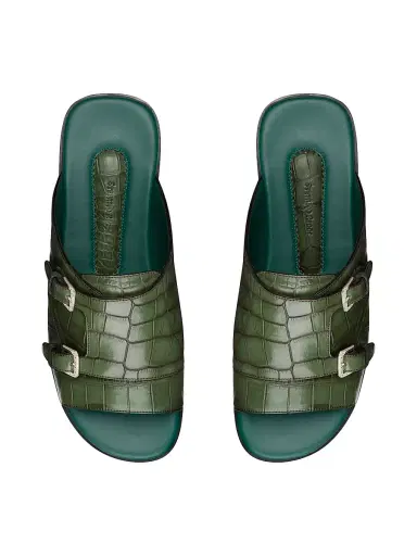 Stefano Ricci Men's Antique Crocodile Leather Monk Strap Sandals - Green - Size 9 | Thumbnail 4 Stefano Ricci Men's Antique Crocodile Leather Monk Strap Sandals - Green - Size 9 | Thumbnail 4