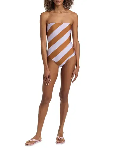 Zimmermann Women's Indra Bandeau One-Piece Swimsuit - Lilac Tan Stripe | Thumbnail 2 Zimmermann Women's Indra Bandeau One-Piece Swimsuit - Lilac Tan Stripe | Thumbnail 2