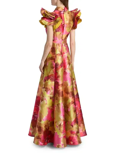 BADGLEY MISCHKA Women's Vibrant Floral Flutter-Sleeve Gown - Pink Multi - Size 16 | Thumbnail 5 BADGLEY MISCHKA Women's Vibrant Floral Flutter-Sleeve Gown - Pink Multi - Size 16 | Thumbnail 5