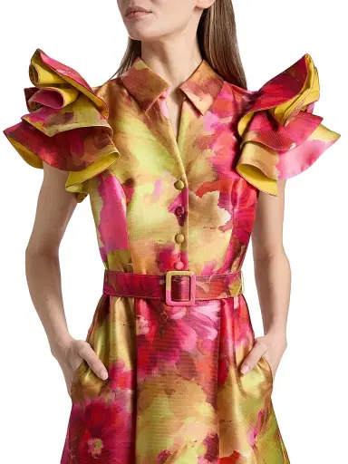 BADGLEY MISCHKA Women's Vibrant Floral Flutter-Sleeve Gown - Pink Multi - Size 16 | Thumbnail 6 BADGLEY MISCHKA Women's Vibrant Floral Flutter-Sleeve Gown - Pink Multi - Size 16 | Thumbnail 6