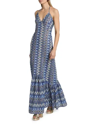 Ramy Brook Women's Delilah Chevron Halterneck Maxi Dress - Ocean Zigzag | Thumbnail 2 Ramy Brook Women's Delilah Chevron Halterneck Maxi Dress - Ocean Zigzag | Thumbnail 2