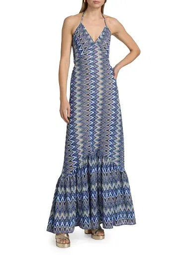 Ramy Brook Women's Delilah Chevron Halterneck Maxi Dress - Ocean Zigzag | Thumbnail 3 Ramy Brook Women's Delilah Chevron Halterneck Maxi Dress - Ocean Zigzag | Thumbnail 3