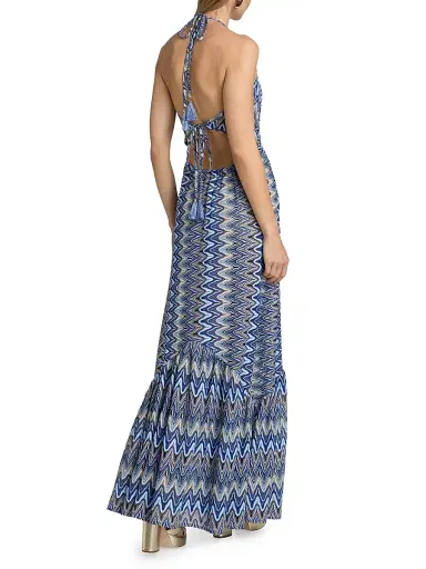 Ramy Brook Women's Delilah Chevron Halterneck Maxi Dress - Ocean Zigzag | Thumbnail 4 Ramy Brook Women's Delilah Chevron Halterneck Maxi Dress - Ocean Zigzag | Thumbnail 4