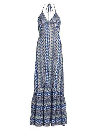 Ramy Brook Women's Delilah Chevron Halterneck Maxi Dress - Ocean Zigzag | Thumbnail 1 Ramy Brook Women's Delilah Chevron Halterneck Maxi Dress - Ocean Zigzag | Thumbnail 1