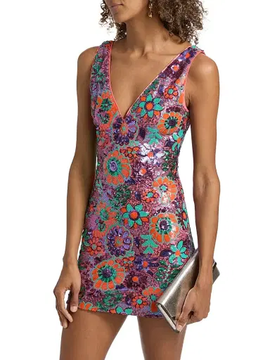 Ramy Brook Women's Dahlia Floral-Sequined Minidress - Coral Sequin Combo | Thumbnail 4 Ramy Brook Women's Dahlia Floral-Sequined Minidress - Coral Sequin Combo | Thumbnail 4