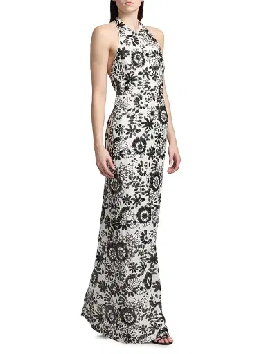 Ramy Brook Women's Candice Sequined Floral Halter Gown - Black Sequin Combo | Thumbnail 2 Ramy Brook Women's Candice Sequined Floral Halter Gown - Black Sequin Combo | Thumbnail 2