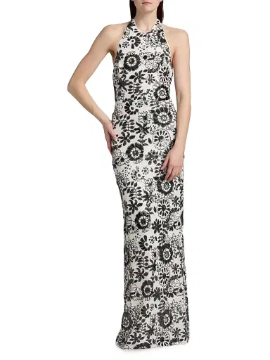 Ramy Brook Women's Candice Sequined Floral Halter Gown - Black Sequin Combo | Thumbnail 3 Ramy Brook Women's Candice Sequined Floral Halter Gown - Black Sequin Combo | Thumbnail 3