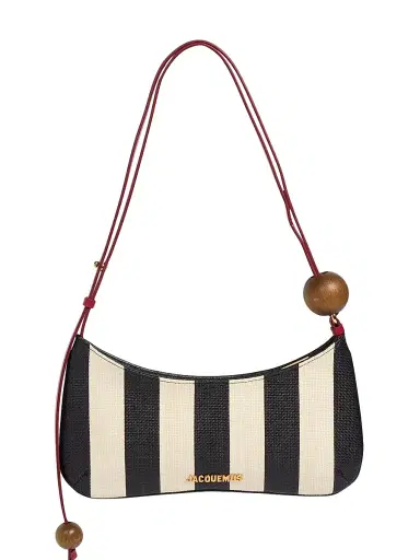 Jacquemus Women's Le Bisou Perle Leather Striped Shoulder Bag - Natural Black | Thumbnail 1 Jacquemus Women's Le Bisou Perle Leather Striped Shoulder Bag - Natural Black | Thumbnail 1