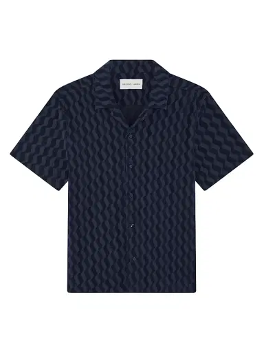 Frescobol Carioca Men's Roberto Listra Jacquard Terry Shirt - Midnight Blue | Thumbnail 1 Frescobol Carioca Men's Roberto Listra Jacquard Terry Shirt - Midnight Blue | Thumbnail 1