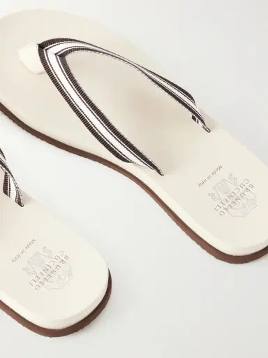 Brunello Cucinelli Striped Grosgrain Flip Flops - Men | Thumbnail 4 Brunello Cucinelli Striped Grosgrain Flip Flops - Men | Thumbnail 4