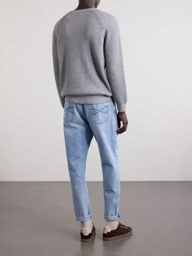 Brunello Cucinelli Striped Ribbed Cashmere Sweater - Men | Thumbnail 4 Brunello Cucinelli Striped Ribbed Cashmere Sweater - Men | Thumbnail 4