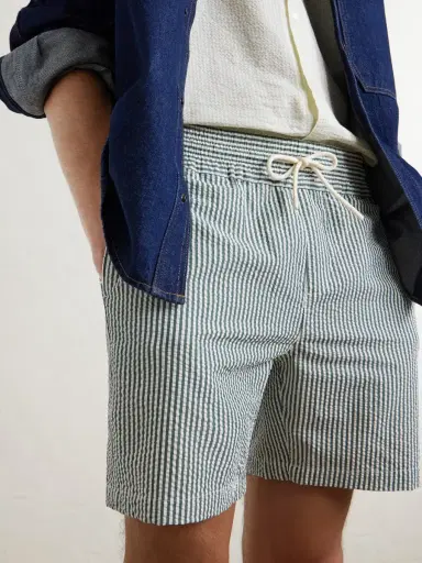 Portuguese Flannel Atlantico Straight-Leg Striped Cotton-Seersucker Shorts - Men | Thumbnail 5 Portuguese Flannel Atlantico Straight-Leg Striped Cotton-Seersucker Shorts - Men | Thumbnail 5