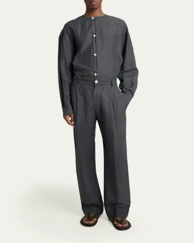 Jacquemus Men's Linen Hairline Stripe Pleated Trousers | Thumbnail 2 Jacquemus Men's Linen Hairline Stripe Pleated Trousers | Thumbnail 2